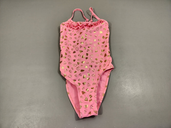 Maillot rose, coeurs dorés 85%  polyester 15% élasthanne, moins cher chez Petit Kiwi