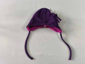 Bonnet jersey ouatiné mauve doublé polar rose lapin T0