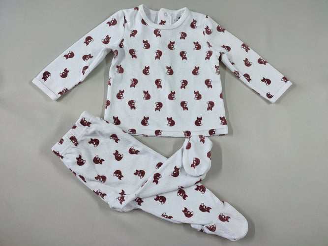 Pyjama 2pcs velours blanc renards, moins cher chez Petit Kiwi