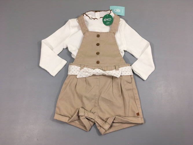 NEUF T-shirt m.l blanc côtes + Combishort beige, moins cher chez Petit Kiwi