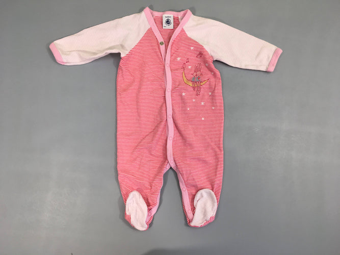 Pyjama jersey rose rayé lapins, moins cher chez Petit Kiwi