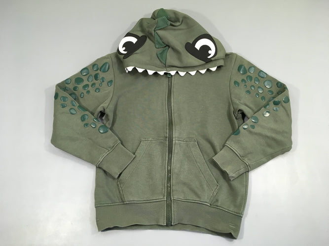 Sweat zippé à capuche kaki dinosaure, légèrement bouloché, moins cher chez Petit Kiwi