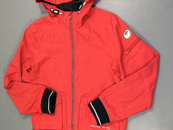 Veste enduite légère zippée rouge à capuche