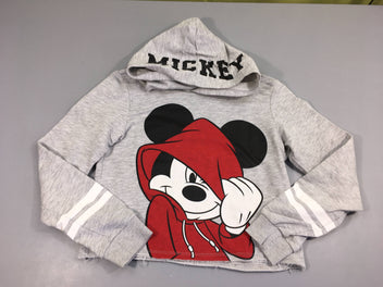 Sweat court gris flammé Mickey à capuche, légèrement bouloché