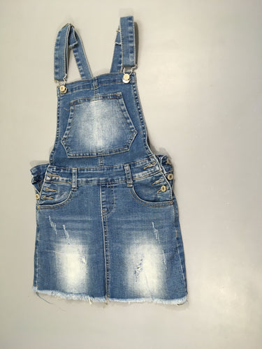 Robe salopette en jean effet effiloché, moins cher chez Petit Kiwi