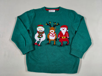 Pull de Noël vert bonhomme de neige renne Père Noël