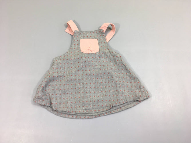 Robe Salopette tweed gris pois rose, moins cher chez Petit Kiwi