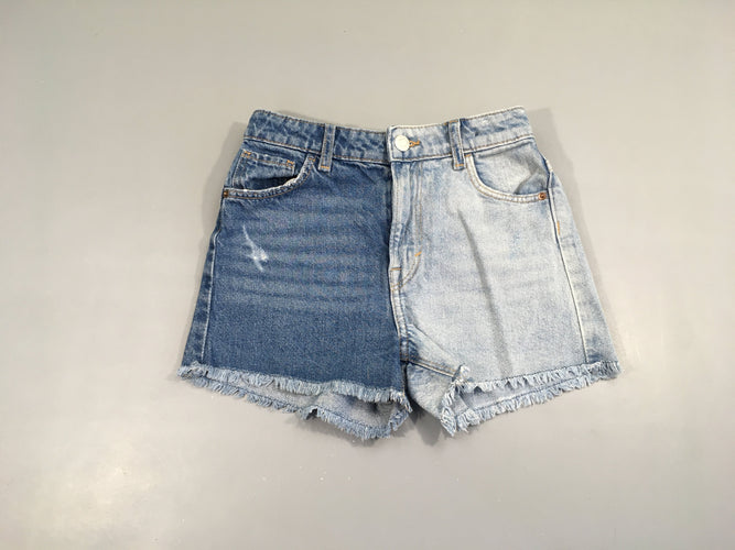 Short en jean relaxed bicolore effet effiloché, moins cher chez Petit Kiwi