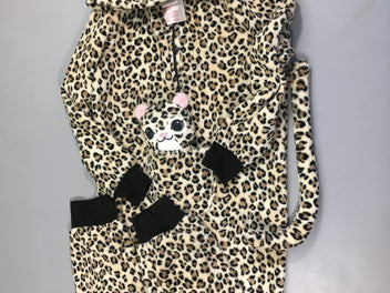 Combinaison velours zippée léopard à capuche queue amovible + peluche