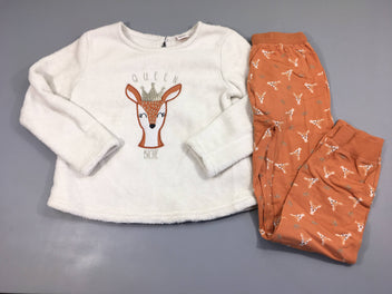 Pyjama 2 pcs velours blanc biche queen + pantalon orange jersey