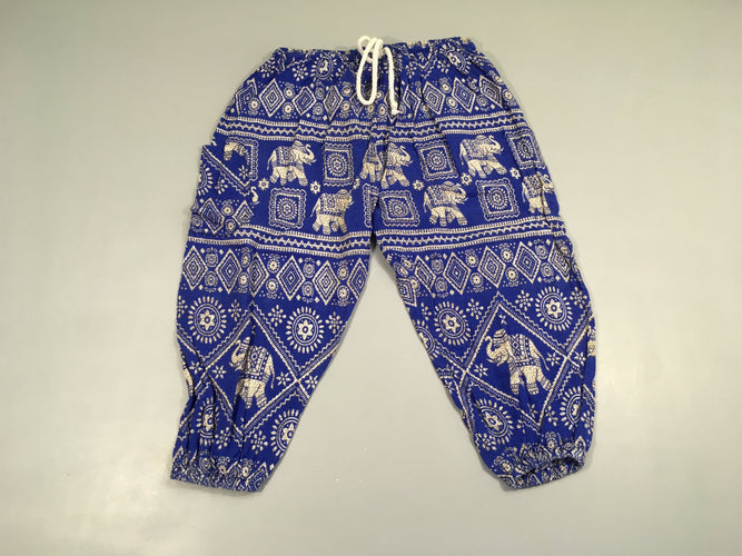 Pantalon fluide bleu motifs éléphants, moins cher chez Petit Kiwi