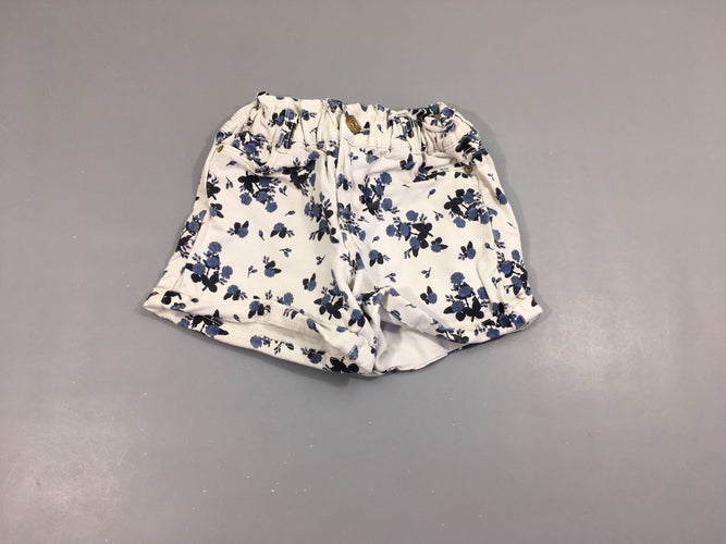 Short en jean blanc fleuri bleu, moins cher chez Petit Kiwi