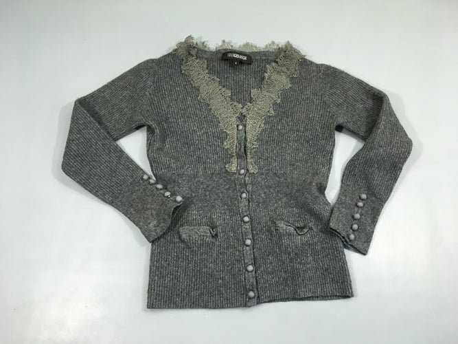 Gilet gris foncé dentelle col 70% Laine 30%Soie George Rech, moins cher chez Petit Kiwi