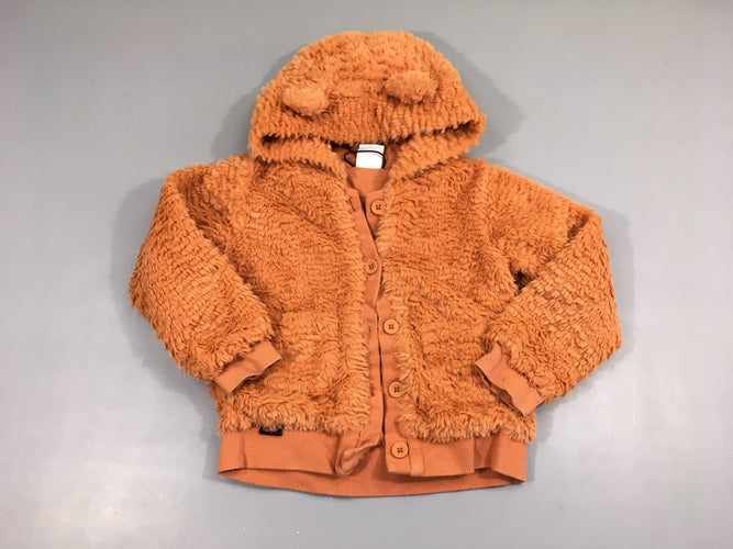 Sweat à capuche boutonné peluche brun orangé, moins cher chez Petit Kiwi