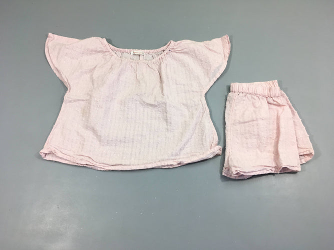 Ensemble 2 pcs blouse m.c + Short rose pâle, fils argentés 98% coton 2% fibres métallique, moins cher chez Petit Kiwi