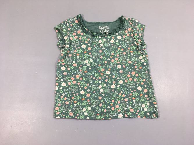 T-shirt m.c vert motifs fleurs pastelles 100% coton, moins cher chez Petit Kiwi