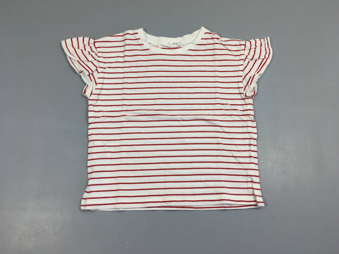 T-shirt m.c blanc rayé rouge 100%coton, moins cher chez Petit Kiwi