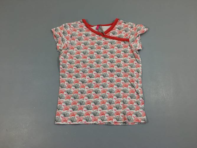 T-shirt m.c blanc motifs fleurs rouges et noires, moins cher chez Petit Kiwi