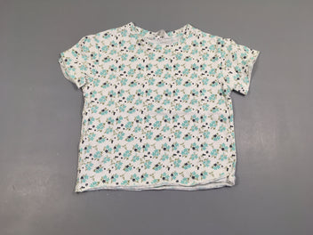 T-shirt m.c blanc à fleurs bleues 100% coton