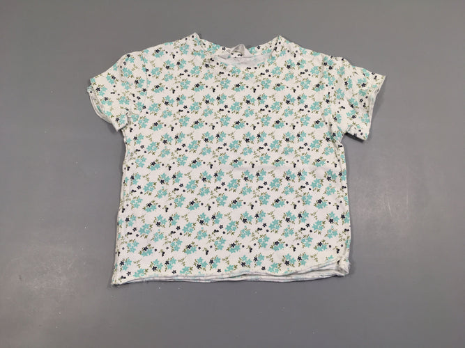 T-shirt m.c blanc à fleurs bleues 100% coton, moins cher chez Petit Kiwi