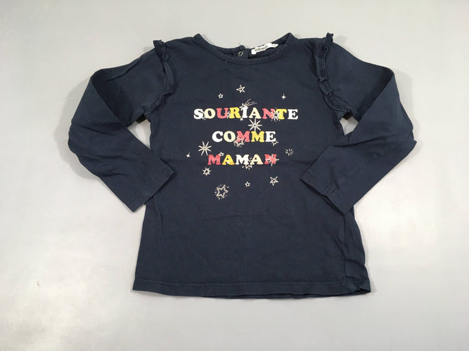 T-shirt m.l bleu marine "souriante comme maman"  100% coton, moins cher chez Petit Kiwi