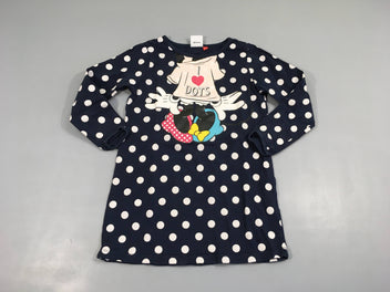 Robe m.l bleu marine à pois blancs corps de Minnie  95% coton 5% élasthanne