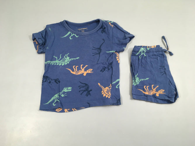 Pyjashort 2 pcs jersey bleu dinosaures 100% coton, moins cher chez Petit Kiwi