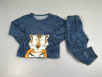 Pyjama 2pcs velours bleu, tigre 75%coton 25% polyester