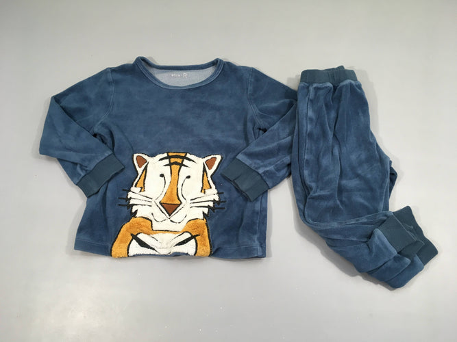 Pyjama 2pcs velours bleu, tigre 75%coton 25% polyester, moins cher chez Petit Kiwi