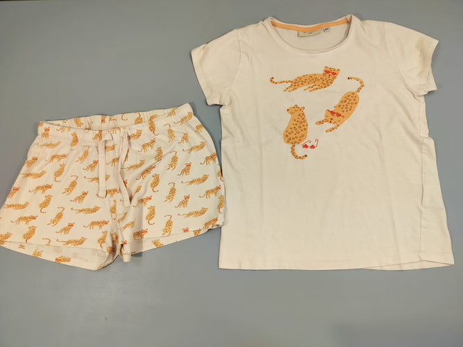 Pyjashort 2pcs écru, motifs léopards, petite tache, moins cher chez Petit Kiwi