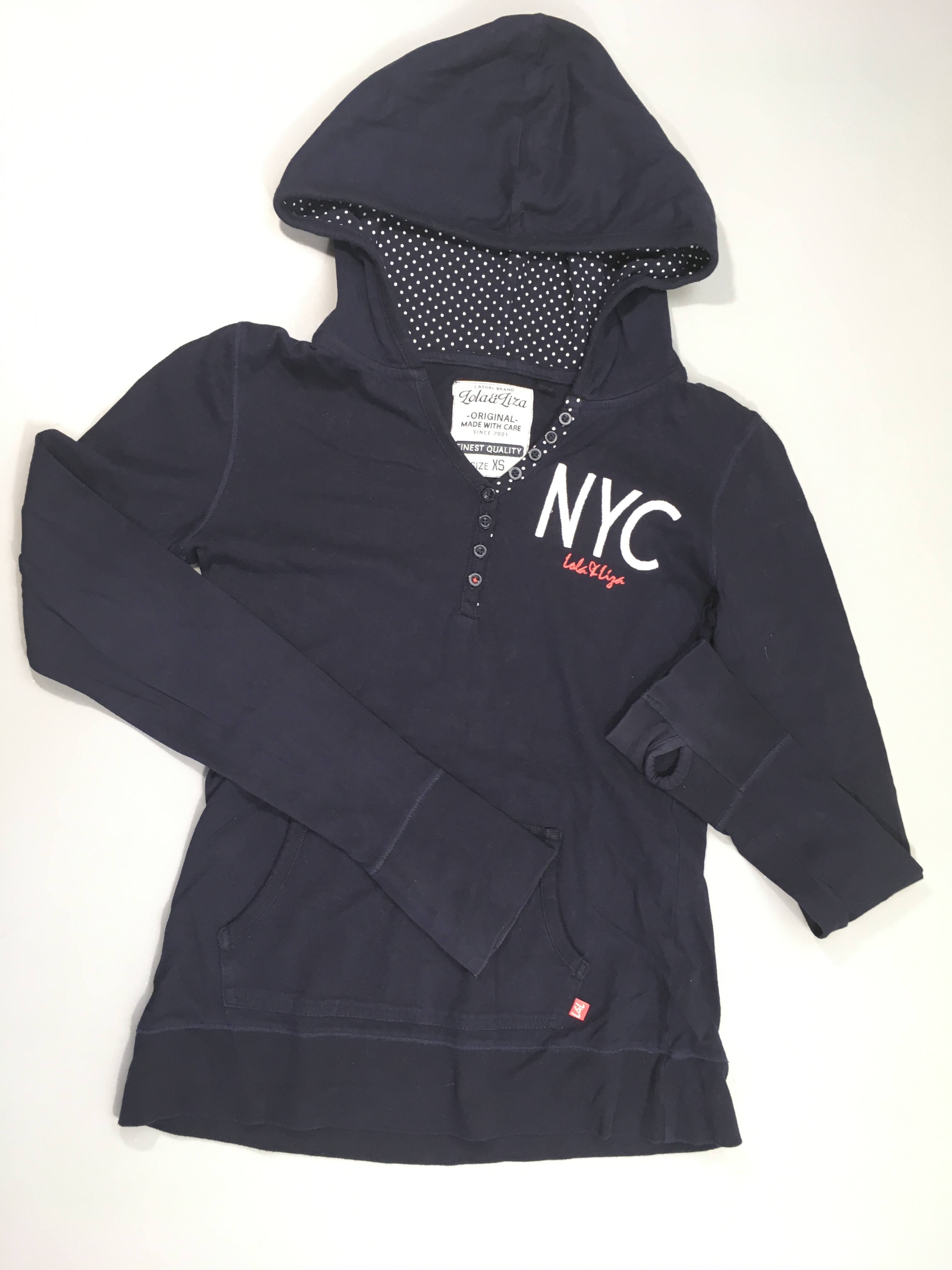 T-shirt m.l bleu foncé à capuche boutons NYC