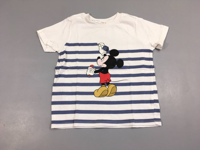 T-shirt m.c rayé bleu Mickey 100% coton, moins cher chez Petit Kiwi