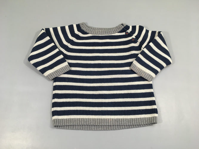 Pull rayé bleu marine-blanc -gris100% coton, moins cher chez Petit Kiwi