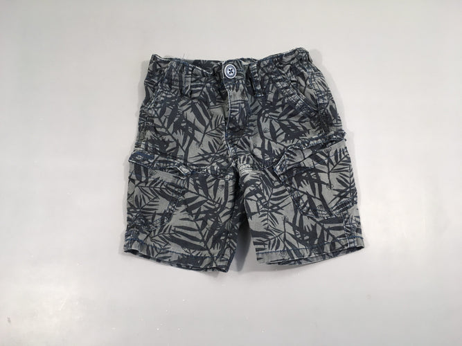 Short bleu motifs feuillage 100% coton, moins cher chez Petit Kiwi