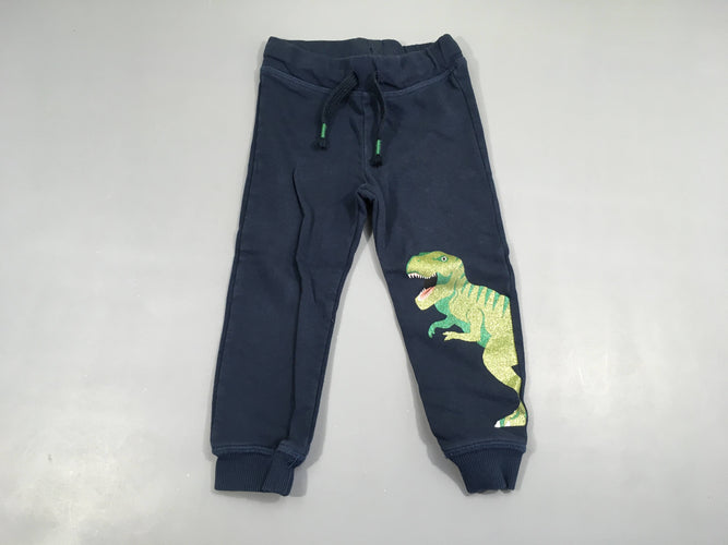 Pantalon bleu marine dinosaure vert pailleté 83% coton 17% polyester, moins cher chez Petit Kiwi