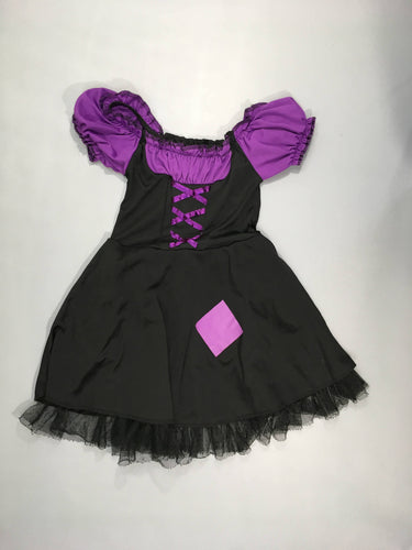 Robe m.c noire et mauve sorcière , pas de taille indiquée, estimée 5 ans, moins cher chez Petit Kiwi