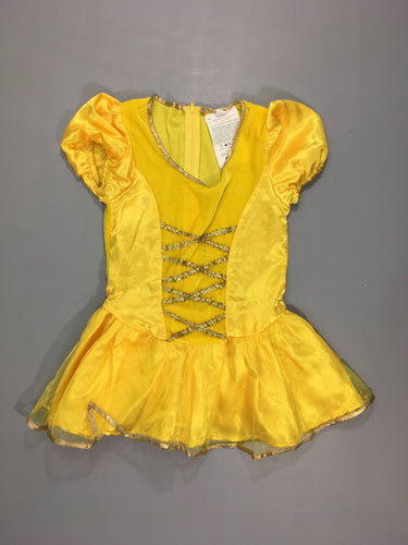 Robe m.c de princesse jaune , dessus velours avec tulle et détailles dorés 100% polyester, moins cher chez Petit Kiwi