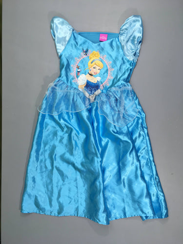 Robe m.c bleue Cendrillon, un peu éffilochée , flocage parti par endroit 100% polyester, moins cher chez Petit Kiwi