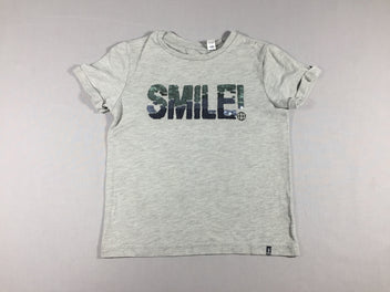 T-shirt m.c gris flammé SMILE en sequins réversibles (très légèrement bouloché)