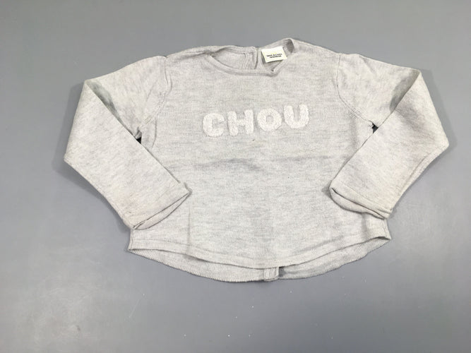 Pull gris chiné Chou relief, moins cher chez Petit Kiwi