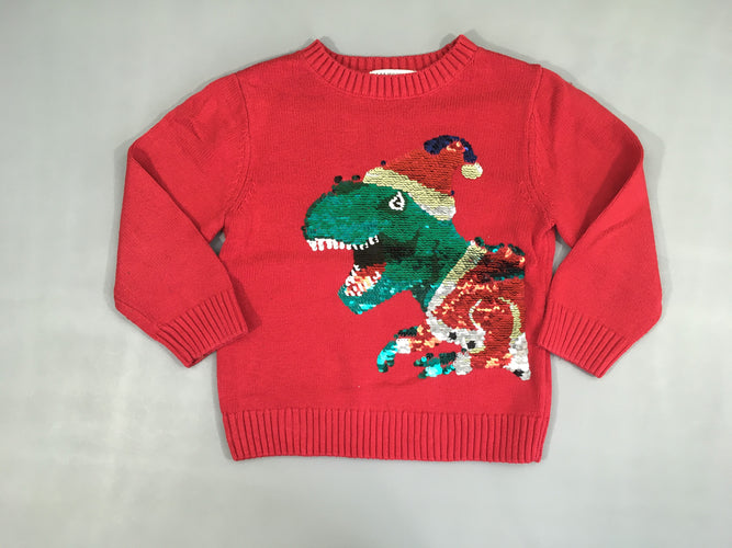 Pull rouge dino sequins réversibles, moins cher chez Petit Kiwi