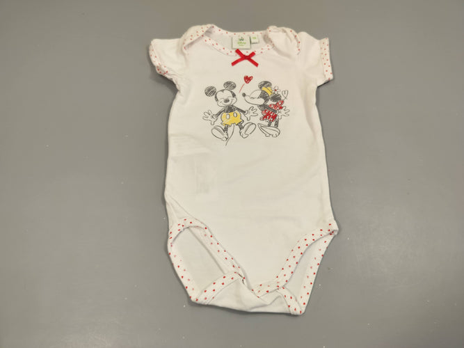 Body m.c blanc Mickey et Minnie 95% coton 5% élasthanne, moins cher chez Petit Kiwi