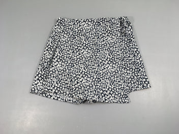 Short fluide effet jupette bleu fleurs blanches