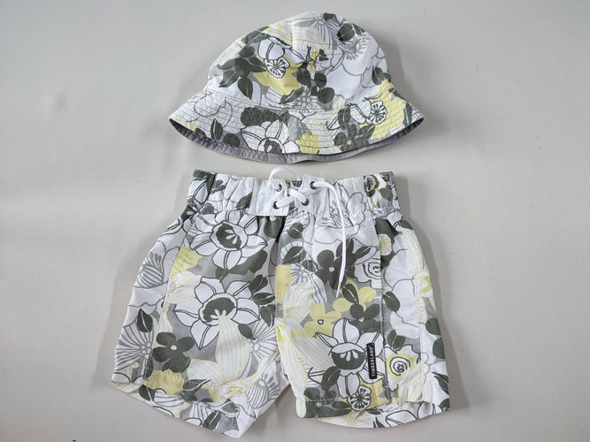 Short blanc à fleurs kaki/jaune + Bob, moins cher chez Petit Kiwi