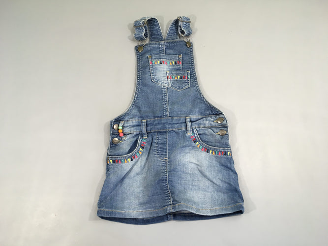 Robe Salopette denim triangles brodés, moins cher chez Petit Kiwi