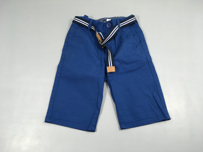 Bermuda chino slim bleu ceinture, moins cher chez Petit Kiwi