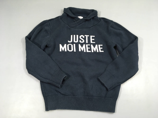 Pull bleu foncé Juste moi même, 100% coton (petit accroc sur le devant), moins cher chez Petit Kiwi