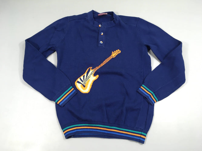 Pull bleu foncé guitare boutons, 100% coton, moins cher chez Petit Kiwi