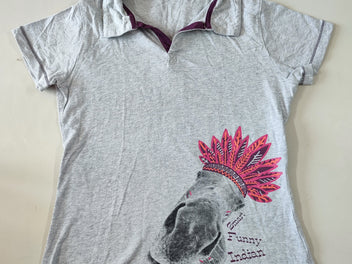 Polo m.c jersey gris chiné cheval coiffe plumes, Fouganza