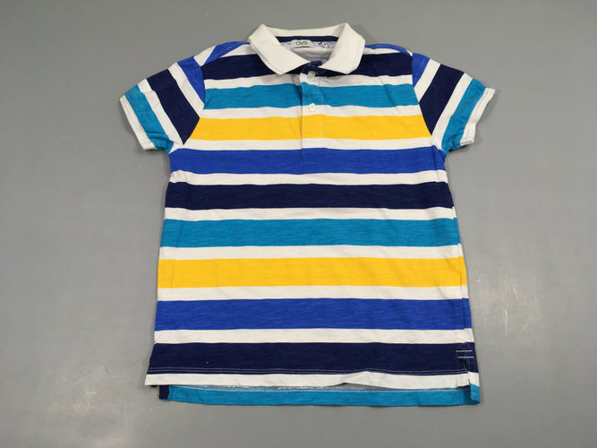 Polo jersey m.c rayé bleu/blanc/jaune, 100% coton, moins cher chez Petit Kiwi